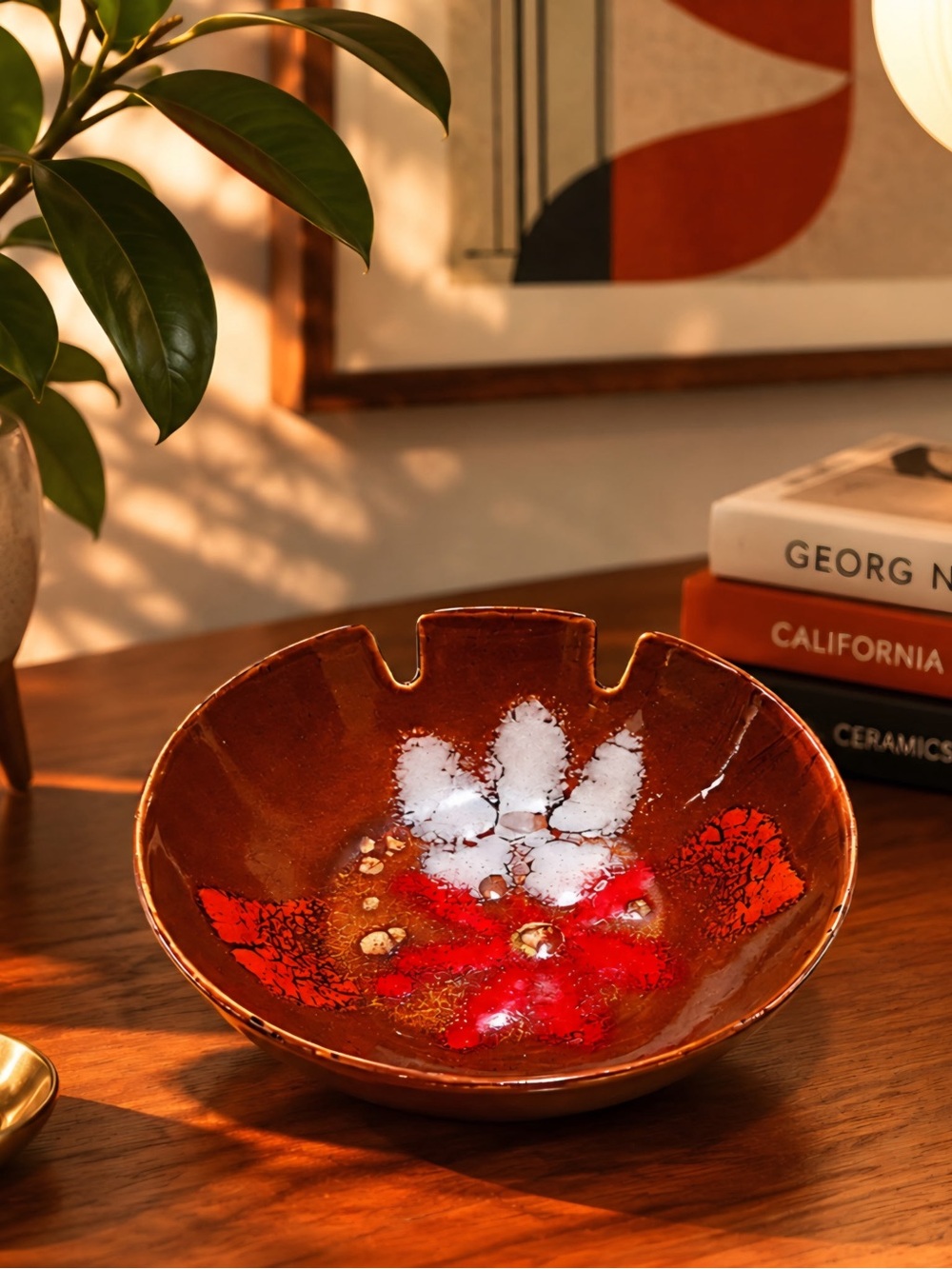 MCM Vtg Enamel On Copper Dish Ashtray 4.5 inches